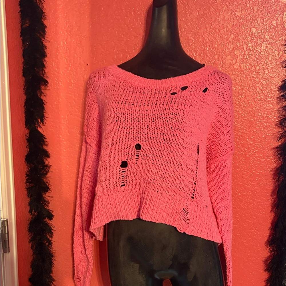 Hollister Bright Pink Distressed Sweater